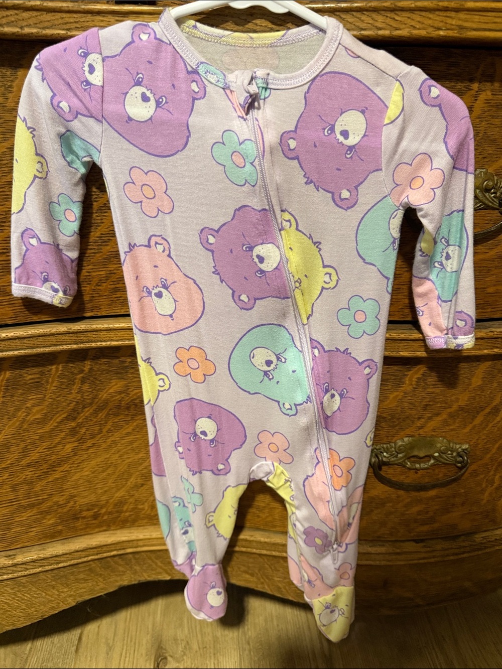 Care Bears Lavender Pastel Bear Print Footed One-Piece